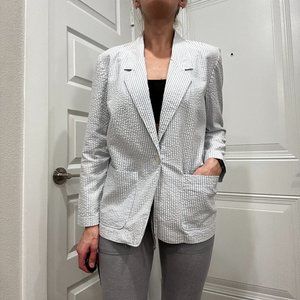 Vintage Alfred Dunner Petite Light Blue Seersucker Blazer